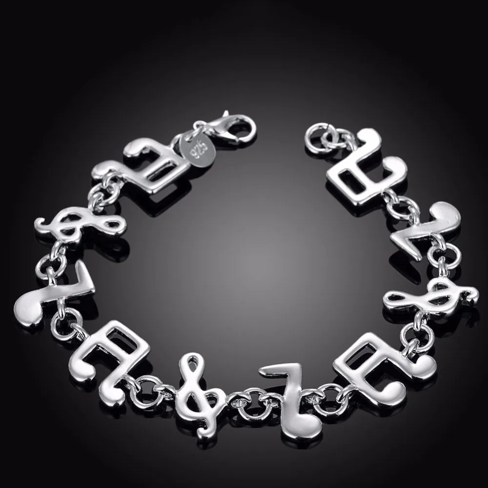 Lekani Bestfriend Gift 925 stamp silver color Music Notes Czech Crystal Ladies Bangle Bracelets For Women Fine Jewelry Bracelets