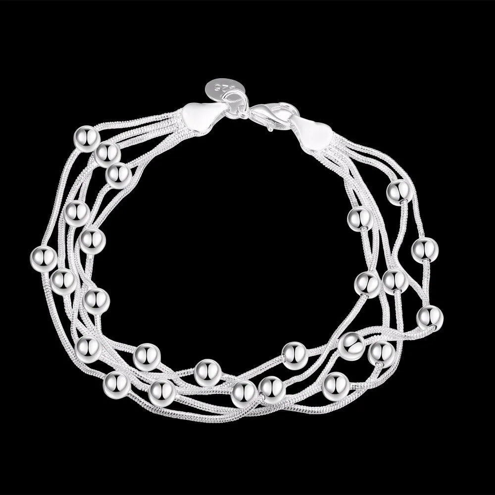 Lekani 925 Delicate Silver Bracelet, 925 stamp silver color Fine Jewelry Five Line Balls Bracelet Bangles Pulseiras De Prata