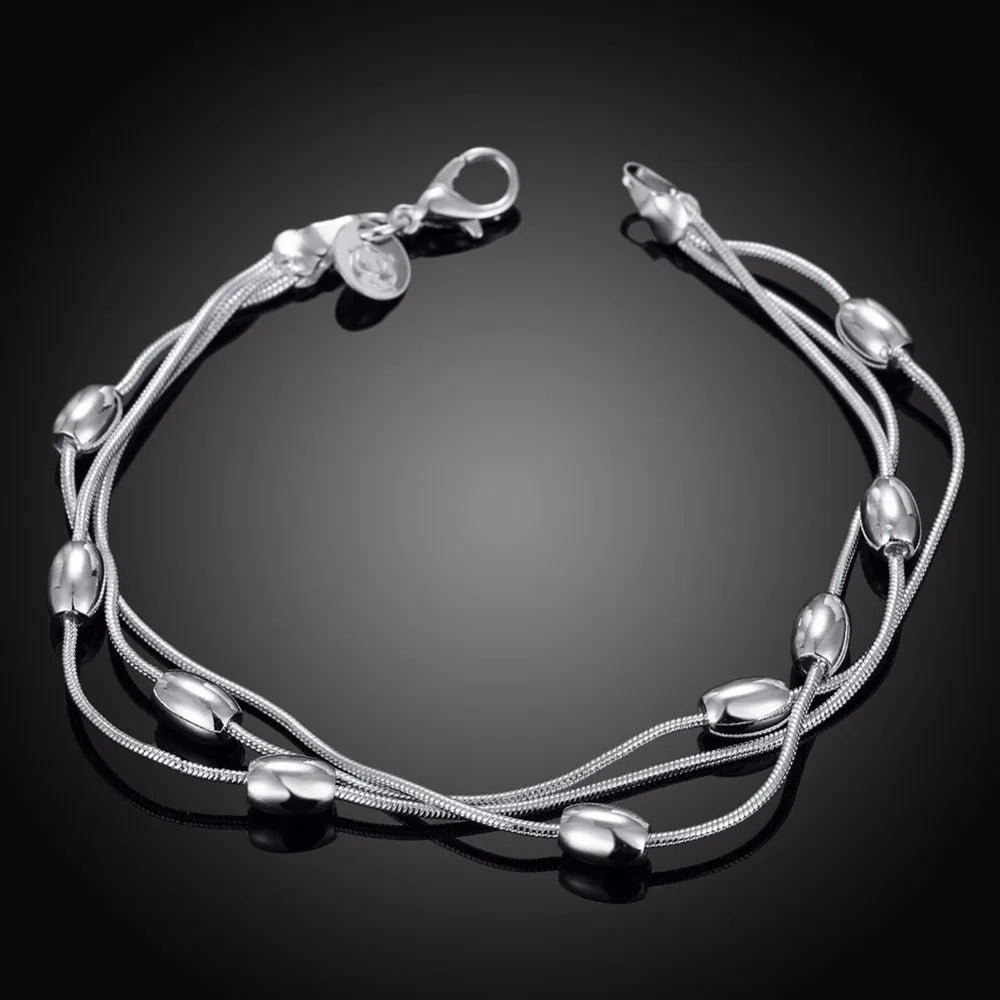 Lekani Three Lines Beads Charm Bracelet 925 stamp silver color Fine Jewelry Gloss Bracelet Ball Bileklik Joyas De Plata