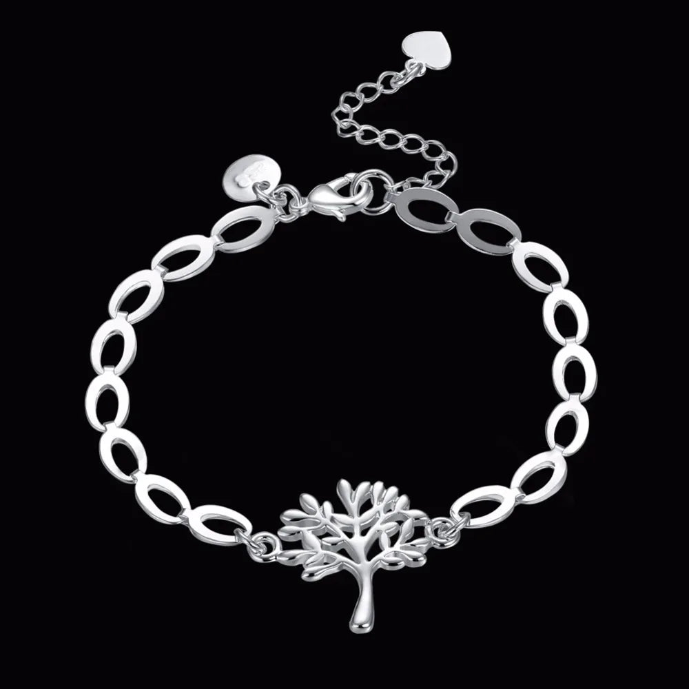 Fashion Tree Of Life Charm Bracelet For Women Simple Tree Men 925 stamp silver color Bracelets Bangles Party Gift Pulseras