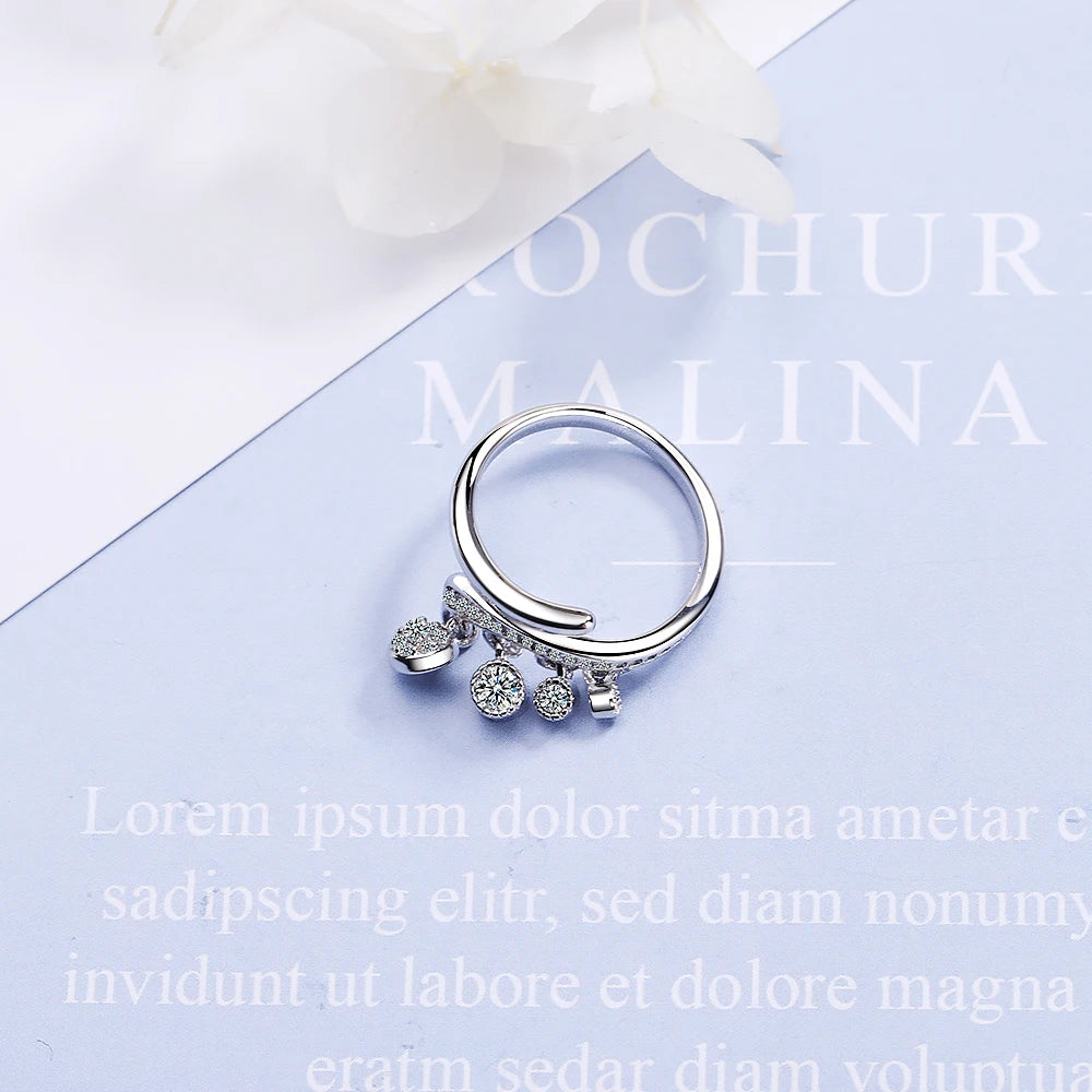 925 Silver Ring Shiny Cubic Zirconia Tassel Jewelry Charm Bohemia Minimalism Birthday Gift Femme Anillos Bague Femme Ring