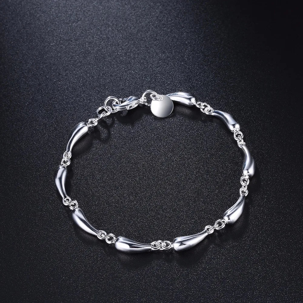 Water Drops Charms Bracelets Bangles 18.5cm Chain Fine Jewelry 925 stamp silver color Pulseira De Prata Accessories Bijoux