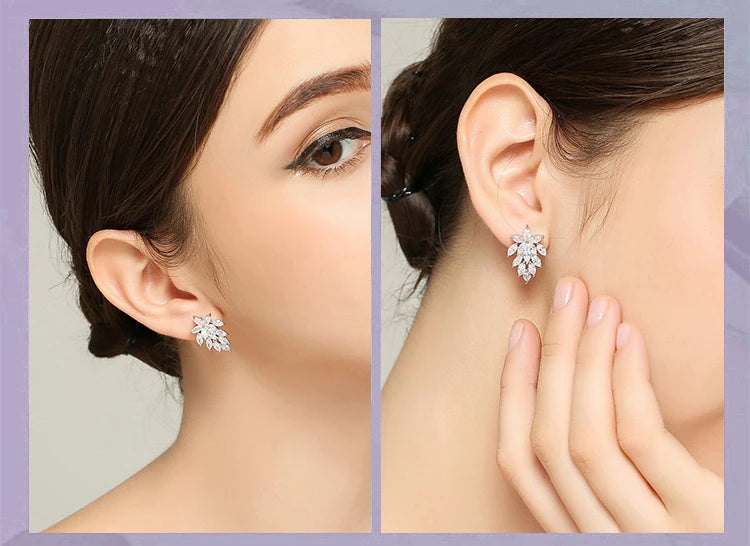 925 silver needle Olive Branch Set Cz Leaf Ear Climber Stud Earrings For Women Girls Jewelry Orecchini Aros Aretes Ear