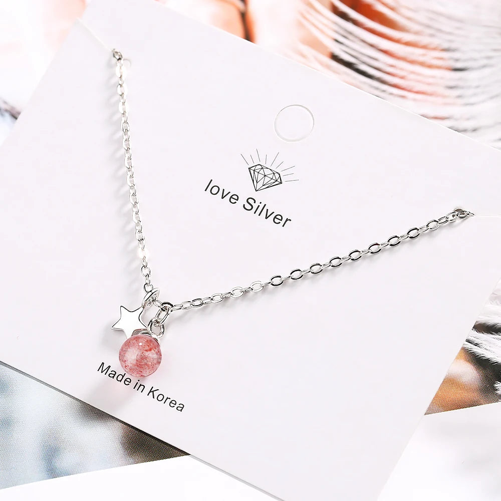 Hot Fashion 925 Sterling Silver Bracelets & Bangles Bead Strawberry Crystal Star Charm Bracelet Pulseira Feminina Fine Jewelry