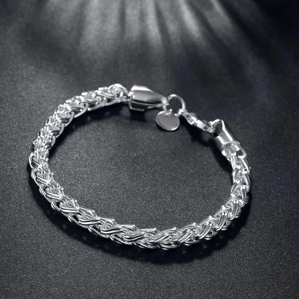 Men's Fine Jewelry 6mm Chains 8'' Bracelet Bangle 925 stamp silver color Twisted Rope Chain Link Bracelets Bileklik Pulseras