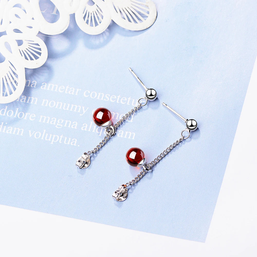 New Simple Fashion 925 Sterling Silver Red/pink Beads Tassel Earrings For Women Girl Gift Pendientes Brincos