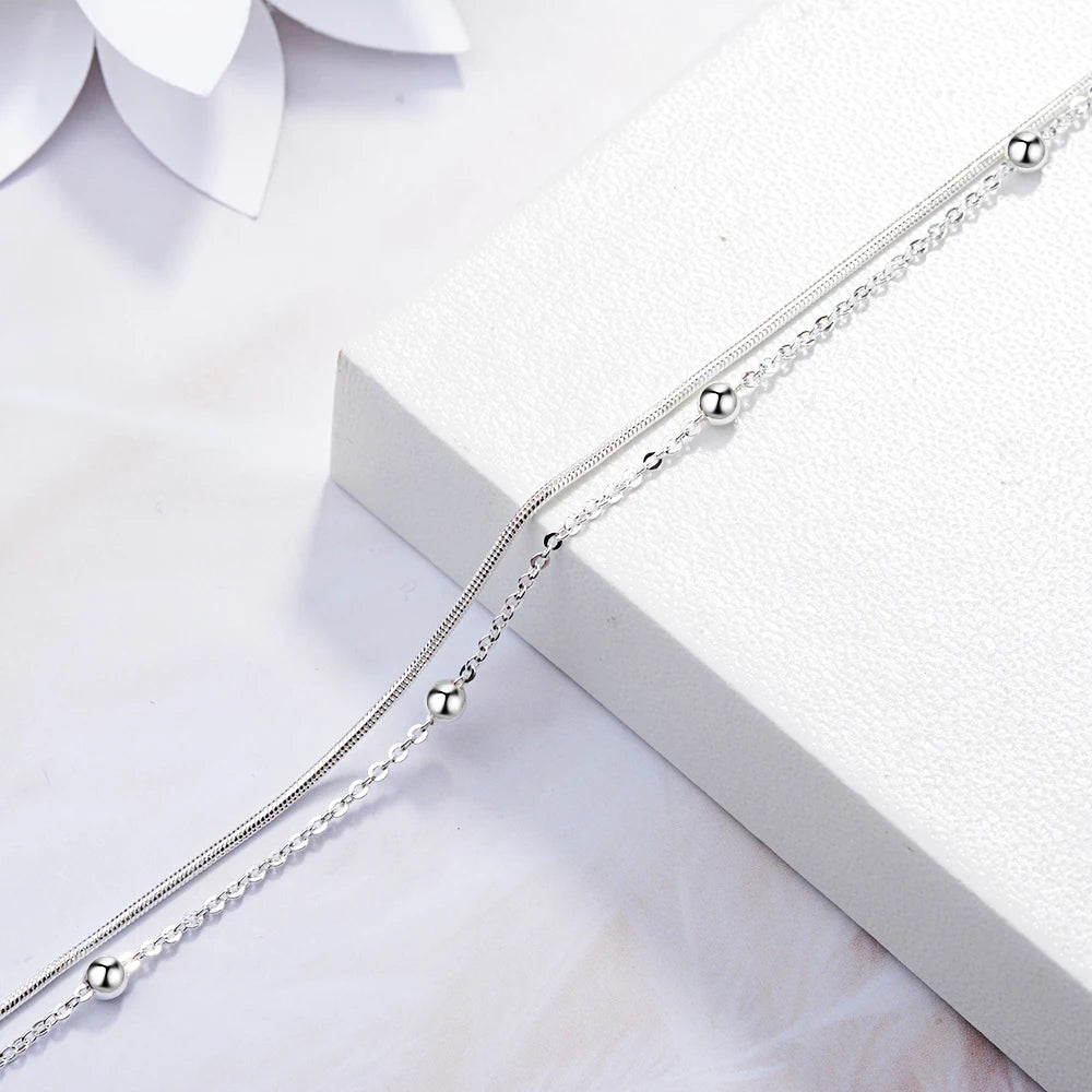 Simple Fashion 925 Sterling Silver Bracelet For Women Beads Double Chain Pulseira Bracelets Bangles Gift S-b127