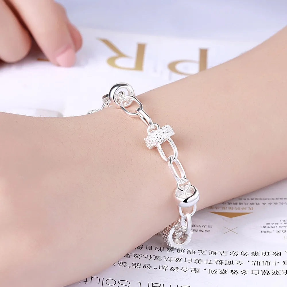 Lekani Fashion Simple Silver Peach Heart Bracelet 925 stamp silver color Fine Jewelry Bracelet Pulseiras For Women Free Shipping