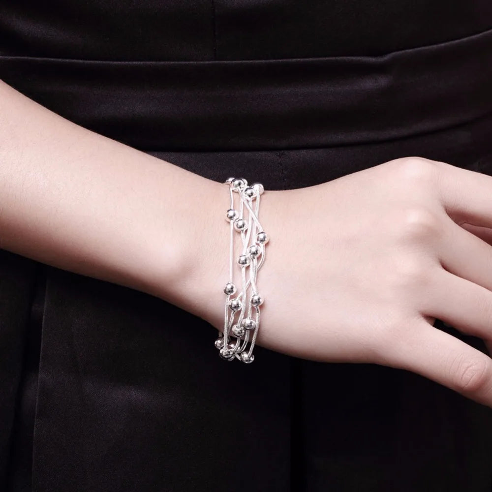 Lekani 925 Delicate Silver Bracelet, 925 stamp silver color Fine Jewelry Five Line Balls Bracelet Bangles Pulseiras De Prata