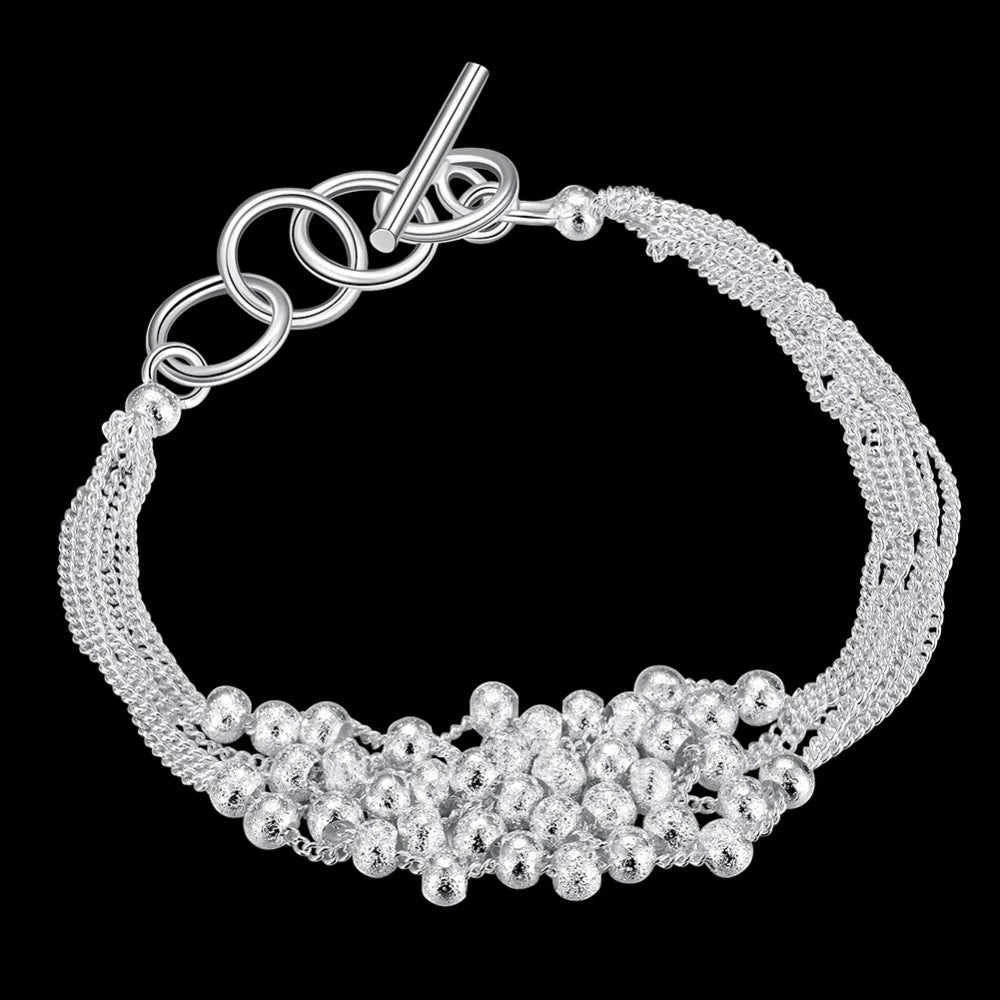 925 stamp silver color Bracelets Wholesale Women Fine Jewelry Bracelet Silver 925 Frosted Bead Grapes Bracelet Free Shipping