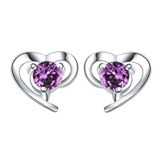 Wholesale Fashion Girl Woman Jewelry Aaa Zircon Amethyst Purple Heart 925 Sterling Silver Stud Earrings Ys16