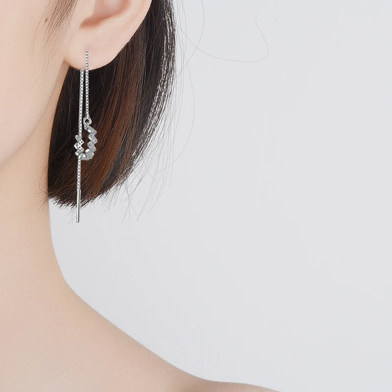 Wave Ear Wire Korea Long Zirconia 925 stamp silver color Temperament Personality Fashion Female Earring Fine Jewelry