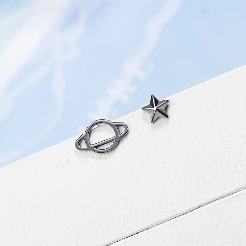 100% 925 silver needle Asymmetry Planet Star Stud Earrings For Women Simple Fashion Party Jewelry