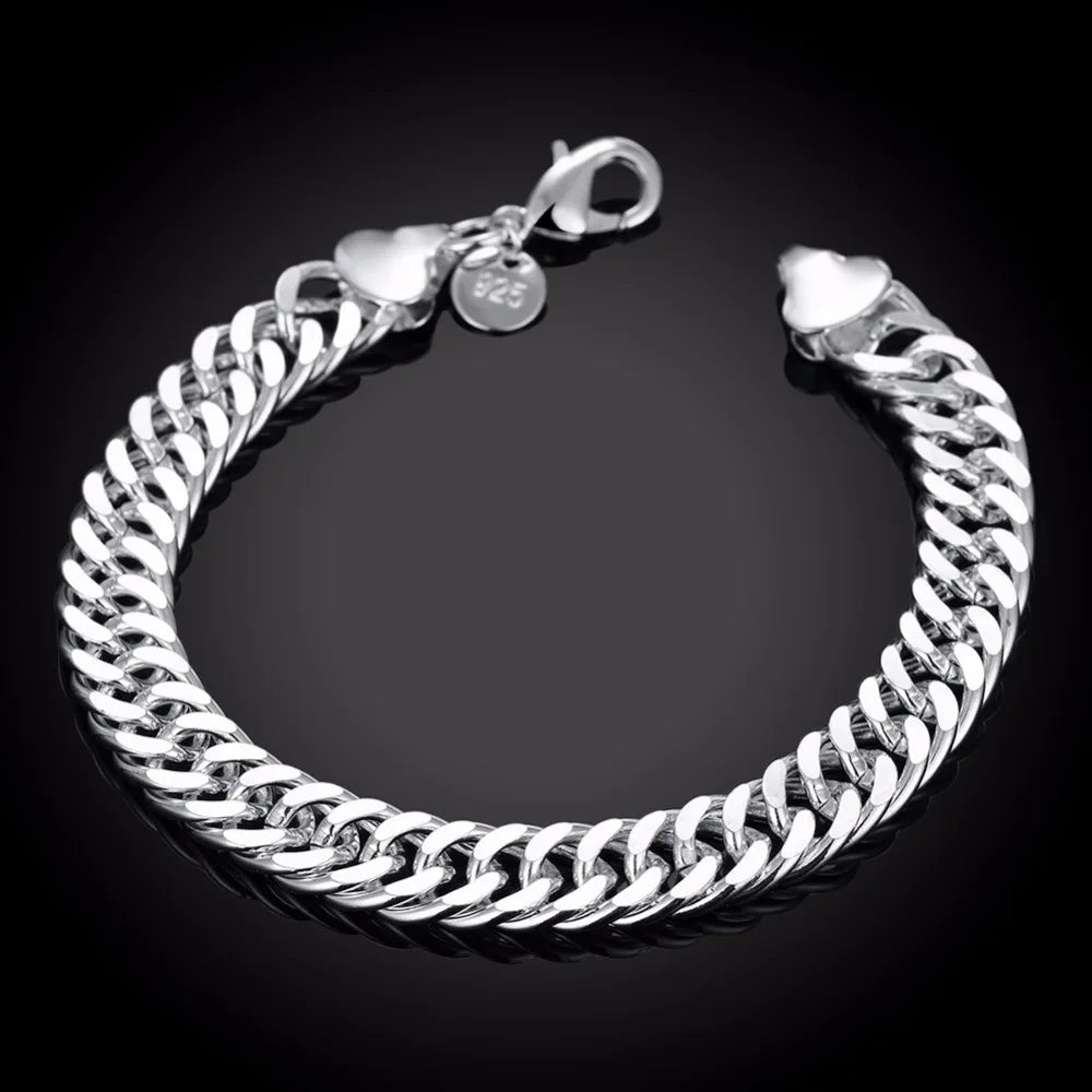 Men's Fine Jewelry 10mm Wide 8'' 20cm Bracelet 925 stamp silver color Charm Link Chain Bracelet & Bangle Pulseiras De Prata