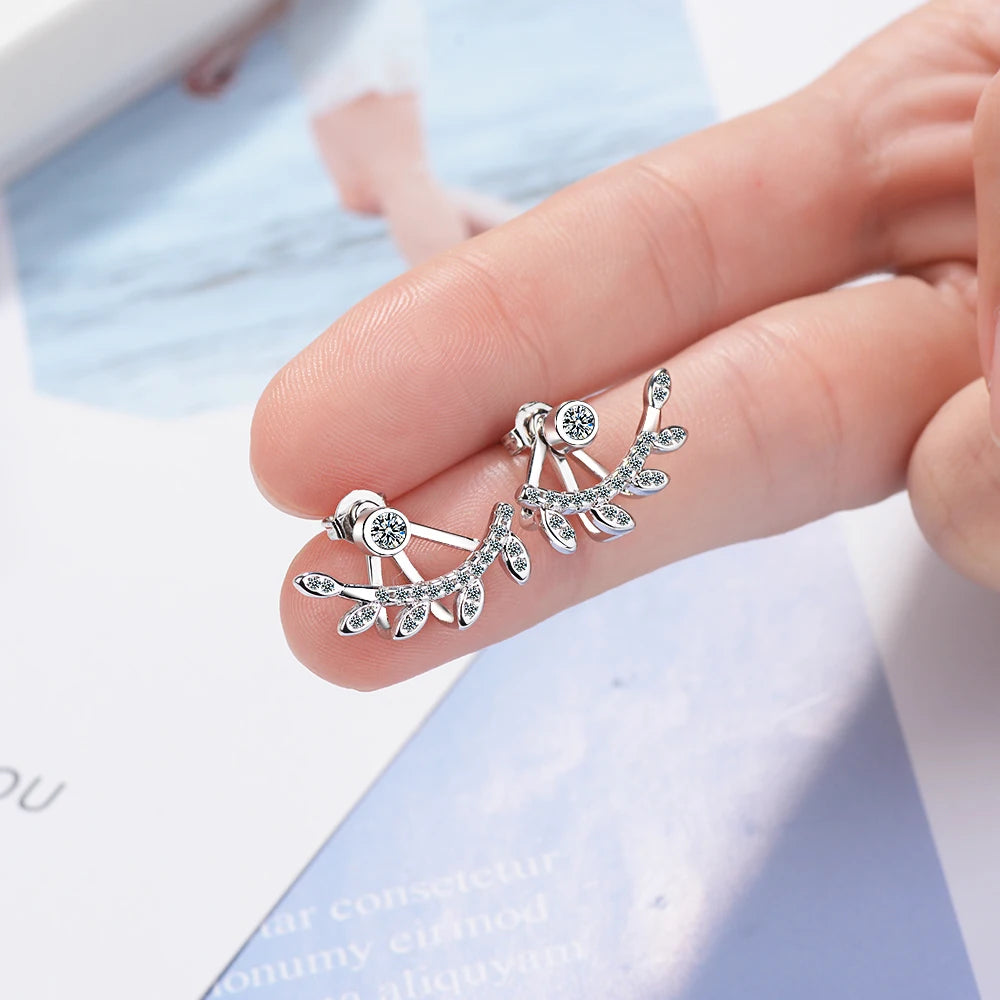 925 silver needle Sparkling Leaves Stud Earrings Clear Cz Women For Women Engagement Fine Jewelry Girls Gift