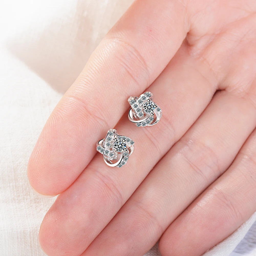 925 Sterling Silver Earrings For Women Sterling-silver-jewelry Zirconia Eternal Heart Twist Earrings Oorbellen S-e430