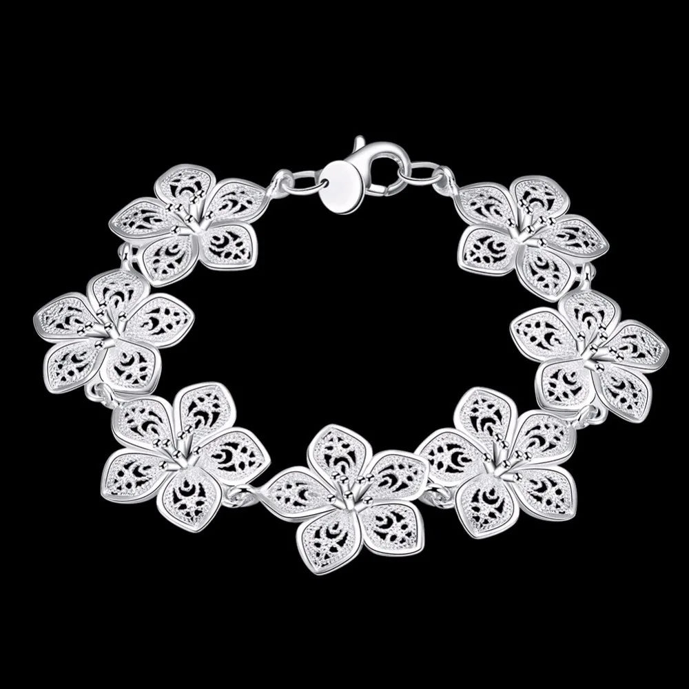 Lekani Hot Sale 925 stamp silver color Plum Bracelet Beautiful Flowers For Women Classic High- Quality Fine Jewelry