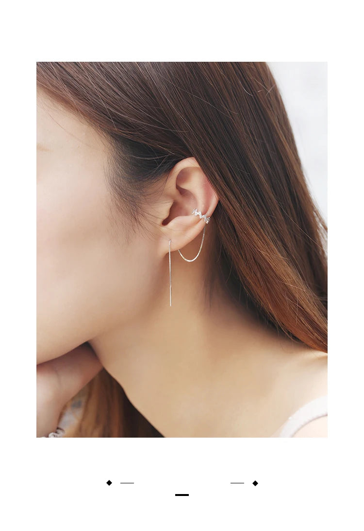100% 925 stamp silver color Cubic Zirconia Wave Long Tassel Earrings For Women Trend Lady Fine Jewelry