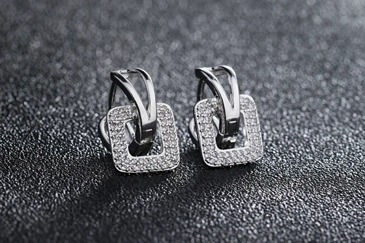Upscale 925 Sterling Silver Earrings Mosaic Cz Zirconia Square Stud Earrings For Women Oorbellen Pendientes S-e367