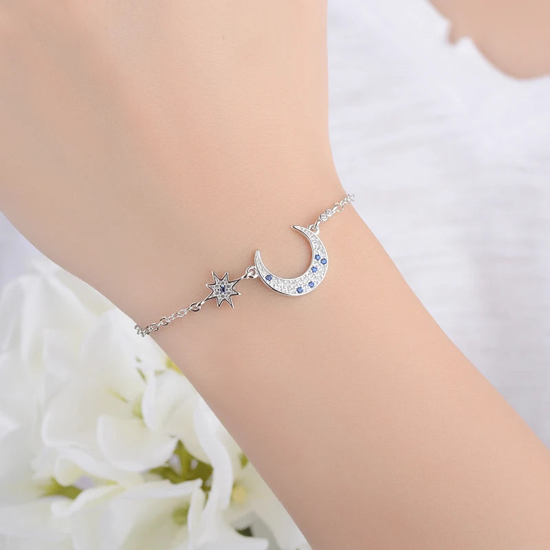 Hot Star Moon Style Women Bracelet Charm 925 Sterling Silver Bangle New Fashion Armband Accessory Ts Bride Wedding