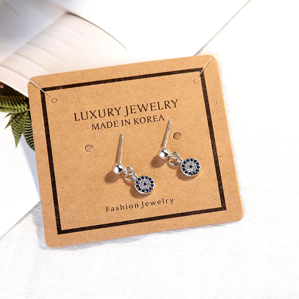 925 Sterling Silver Earrings For Women Micro-inlaid Blue Clear Cz Zirconia Round Lucky Turkey Evil Of Eye Earrings S-e571