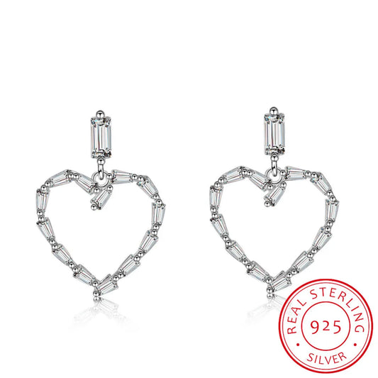 925 Sterling Silver Earrings For Women Sterling-silver Jewelry Aaa Zirconia Mosaic Heart Shape Earrings Brincos S-e439