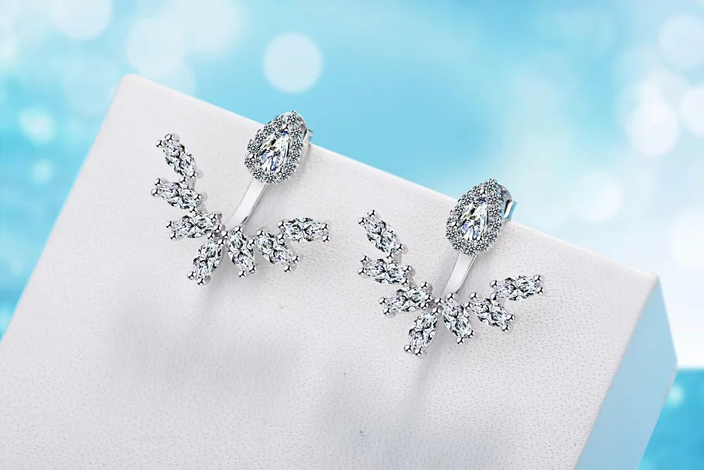 925 silver needle Flower Stud Earrings Double Sided Clear Cz Cubic Zirconia Earring For Women Wedding Engagement Fine Jewelry