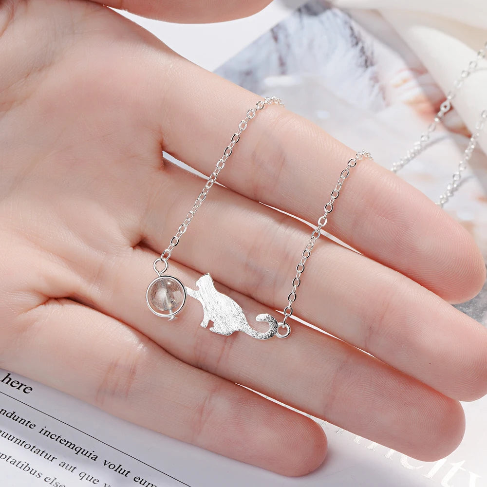 Hand Drawing Female Fashion Moonstone Cute Animal 925 Sterling Silver Jewelry Crystal Sweet Cat Temperament Bracelets Sb119