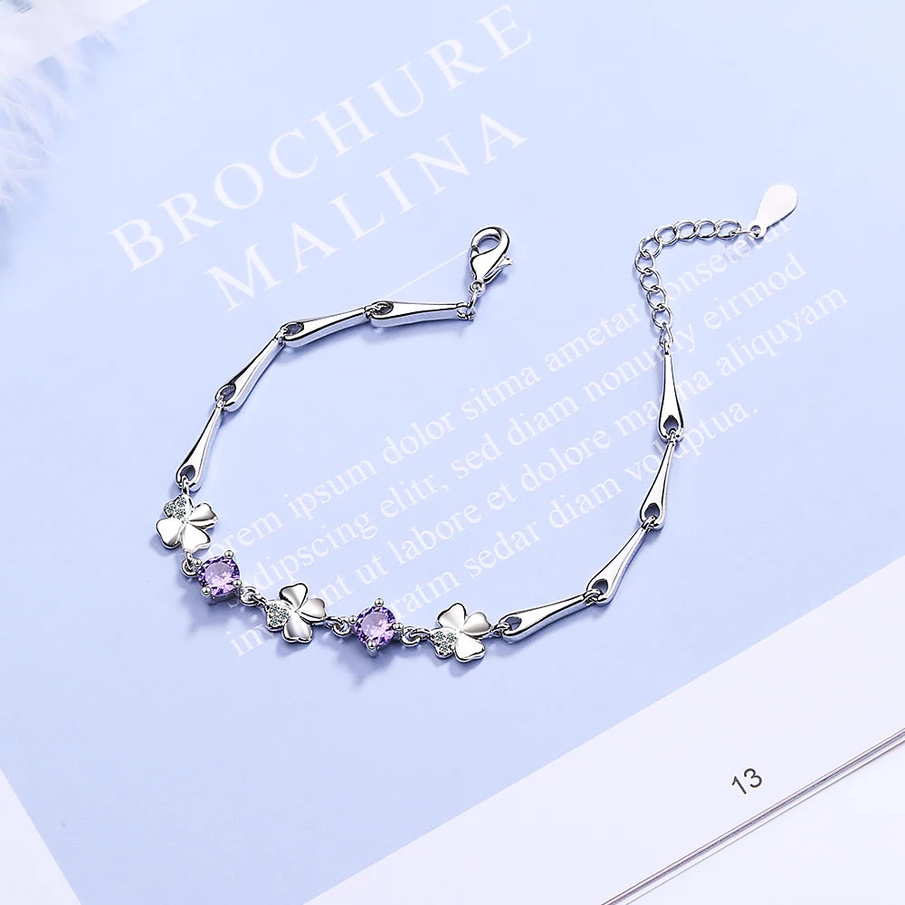 925 Sterling Silver Bracelet For Women Lucky Cute Sweet Student Female Four-leaf Clover Bracelets Girlfriend Valentines Day Gift