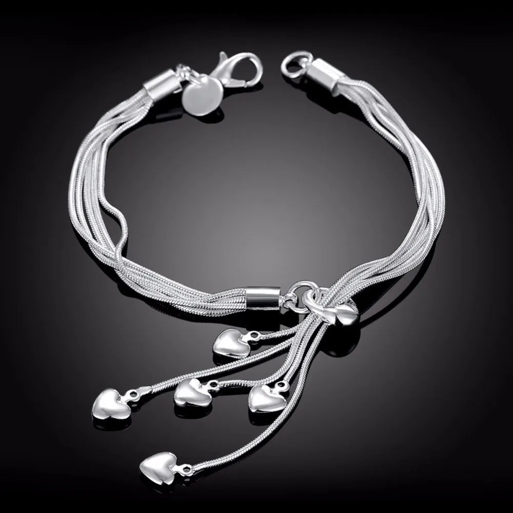 New Arrival 925 Sterling Silver Bracelets Elegant Multilayer Love Heart Tassel Pendant Chain Bracelet For Women Fine Jewelry