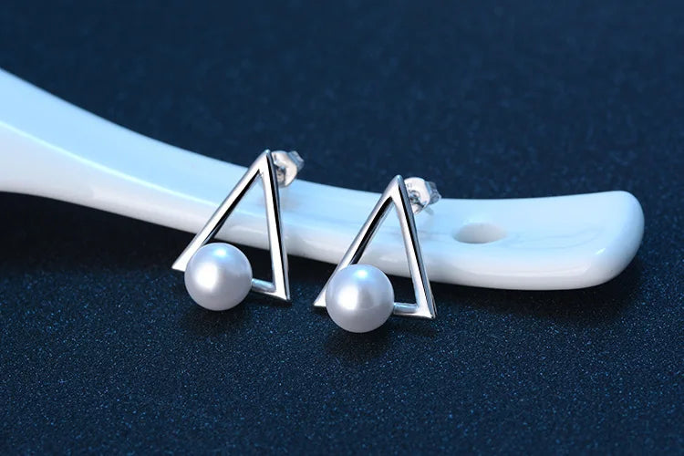 925 silver needle Elegant Triangle Pearl Stud Earrings For Women Sterling Silver Earrings Jewelry Ay119