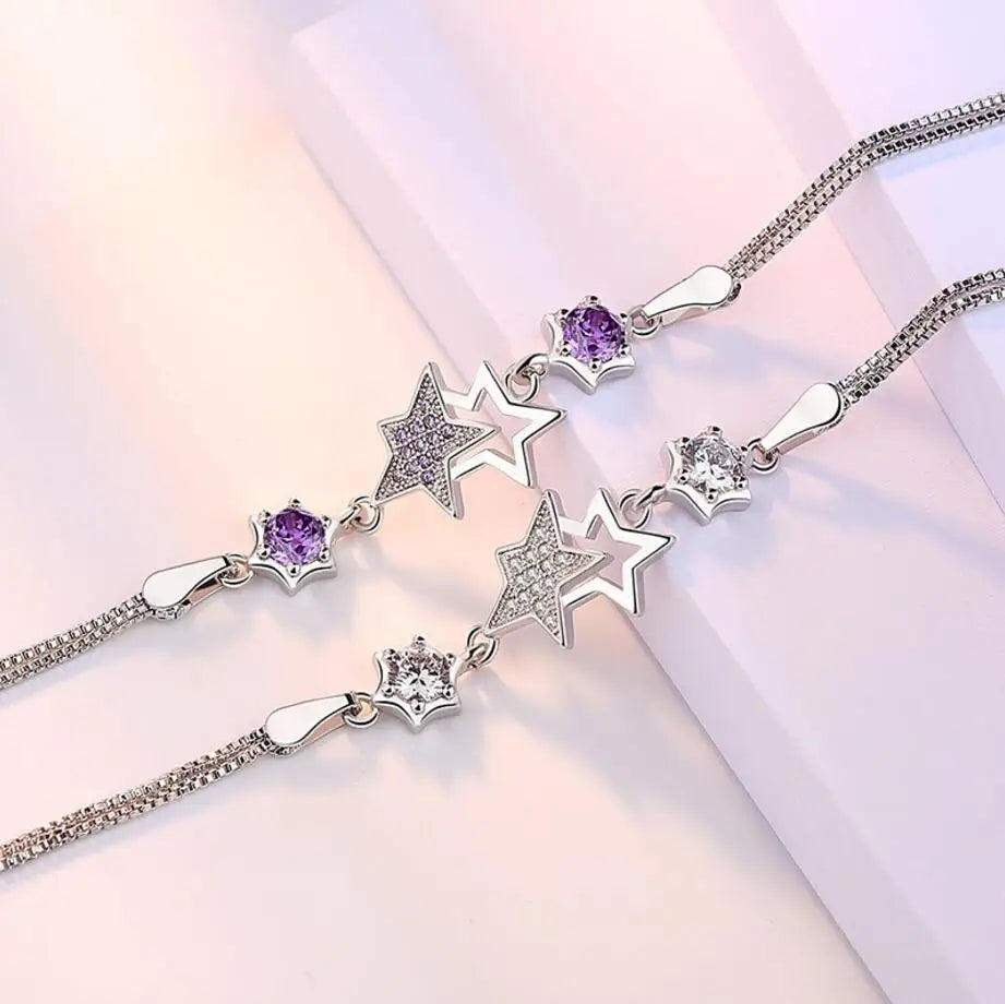 Hot Fashion 925 Sterling Silver Bracelets & Bangles Zirconia Crystal Star Peach Blossom Flower Pulseira Feminina S-b30