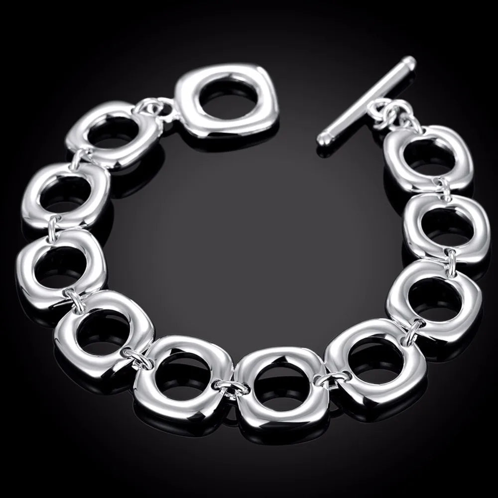 925 stamp silver color Bracelet Cuff For Women Wholesale Sterling Silver Fine Jewelry Square Chunky Chain Bracelet Mujer