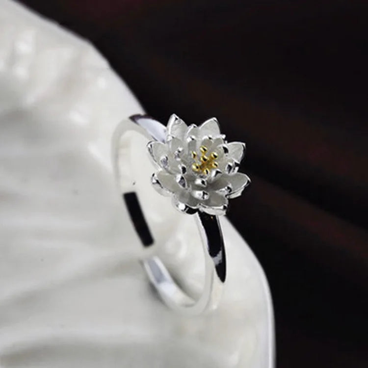 2019 New Arrivals Lotus Flower Open Rings For Women Nation Style Lady 925 Sterling Silver Fine Jewelry