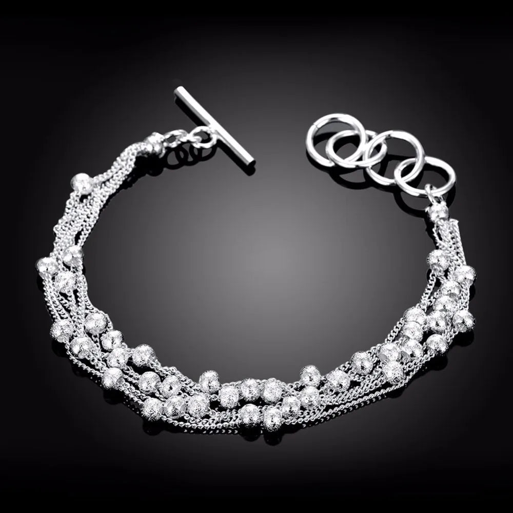 925 stamp silver color Bracelets Wholesale Women Fine Jewelry Bracelet Silver 925 Frosted Bead Grapes Bracelet Free Shipping