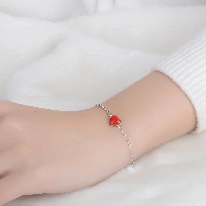 Lucky Double-sided Red Heart 925 Sterling Silver Bracelet For Women Simple Fashion Sterling-silver Jewelry S-b130