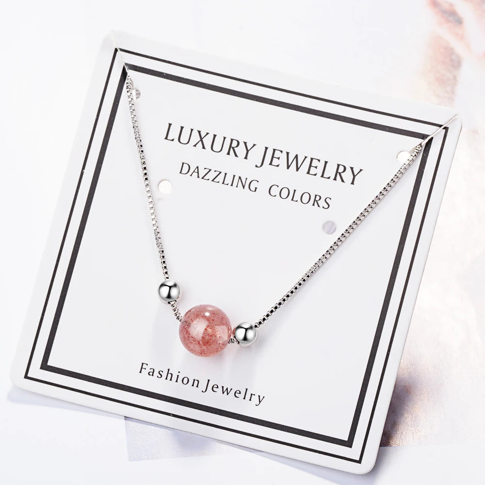 Simple Fashion Natural Strawberry Crystal Lucky Bead Bracelet For Women Girl Gift 925 Sterling Silver Baraclet S-b192