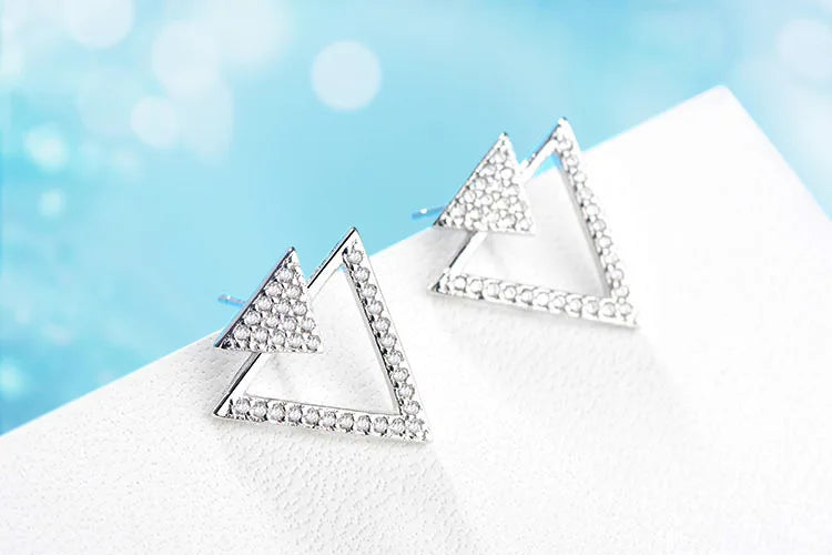 Romantic Real 925 Sterling Silver Triangle Stud Earrings Trendy Minimalist For Charm Women Jewelry Accessories Fashion