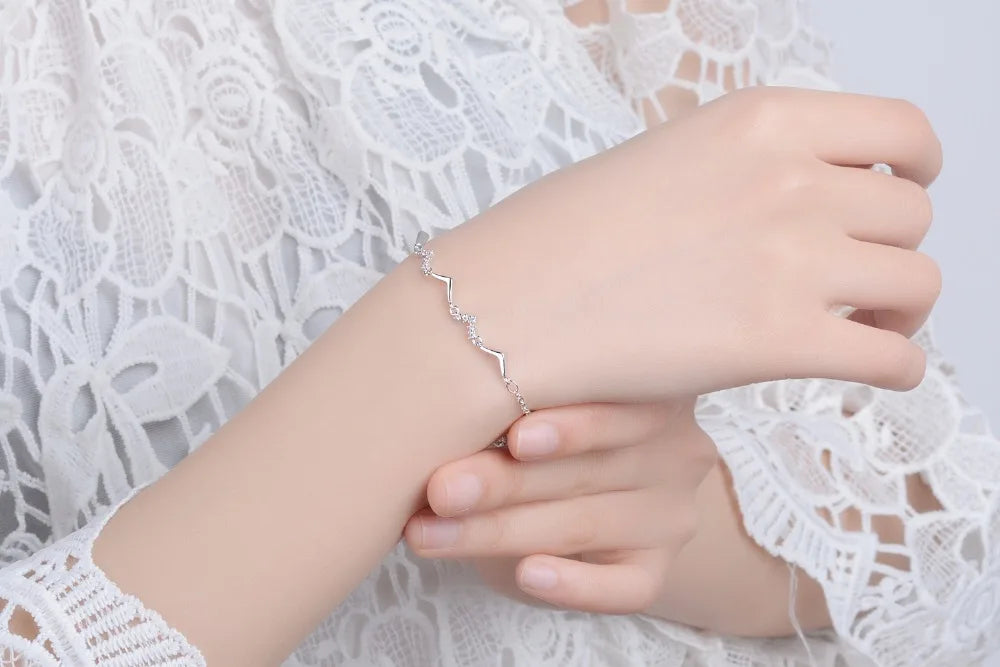 New Simple Fashion 925 Sterling Silver Wave Bracelet For Women Zirconia Fine Jewelry Pulseira Feminina S-b148