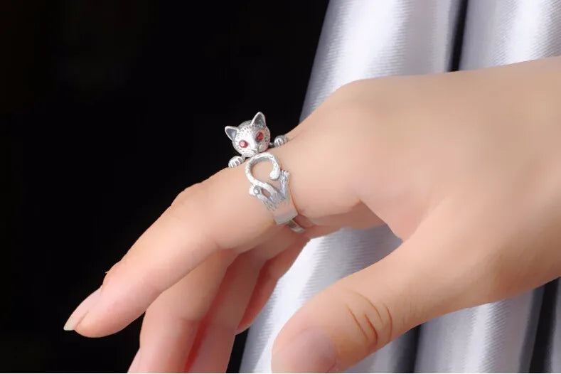 New Arrival High Quality Retro Style Cute Cat Thai Silver 925 Sterling Silver Ladies`adjustable Size Rings Jewelry Gift