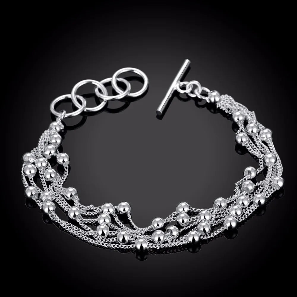 Hot Sale 925 stamp silver color Fine Jewelry Fashion Six Line Light Beads Bracelet Bangle Pulseiras De Prata For Women Gift