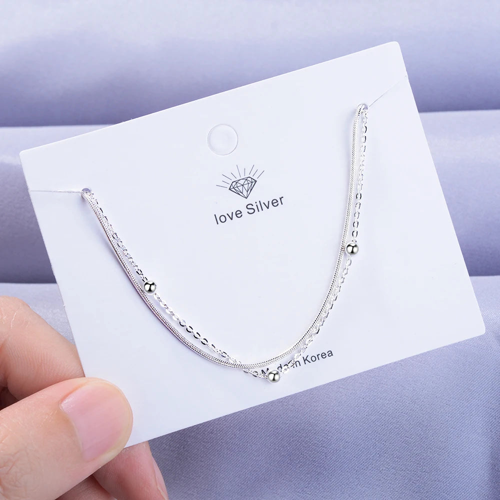100% 925 Sterling Silver Fashion Women's Jewelry Double Layer Beads Bracelet 16cm For Gift Girls Lady Drop Shipping Ds454