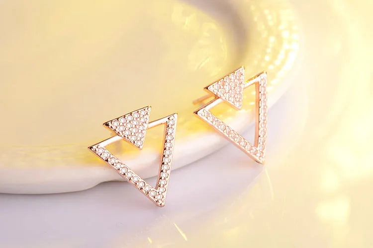 Romantic Real 925 Sterling Silver Triangle Stud Earrings Trendy Minimalist For Charm Women Jewelry Accessories Fashion