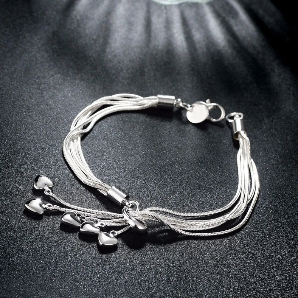 Lekani Wholesale 925 stamp silver color Bracelet Hook Five Heart High Quality Fine Jewelry Accessories Silver Bracele