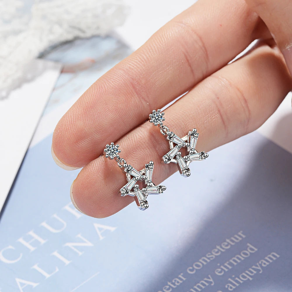 Newest Fashion 925 Sterling Silver Sparkling Crystal Zirconia Starlight Piercing Star Stud Earrings For Women Brincos S-e216