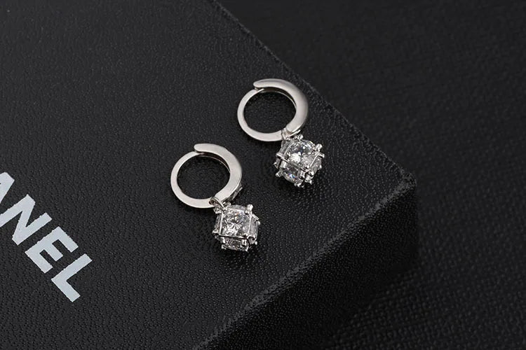 925 stamp silver color Earrings Cubic Square Cube Candy Zircon Ball Drop Earrings Brincos Valentine's Day Present S-e19