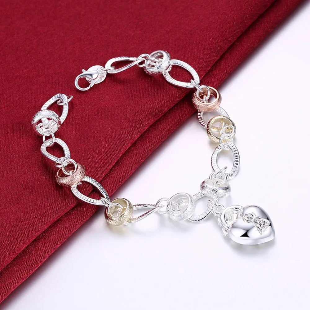 925 stamp silver color Bracelet Women Bracelet Fine Jewelry Crystal Heart Lock Flower Simple Droplets Lobster Clasp