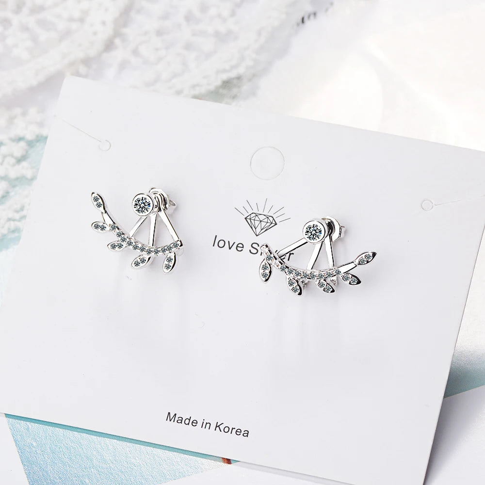 925 silver needle Sparkling Leaves Stud Earrings Clear Cz Women For Women Engagement Fine Jewelry Girls Gift