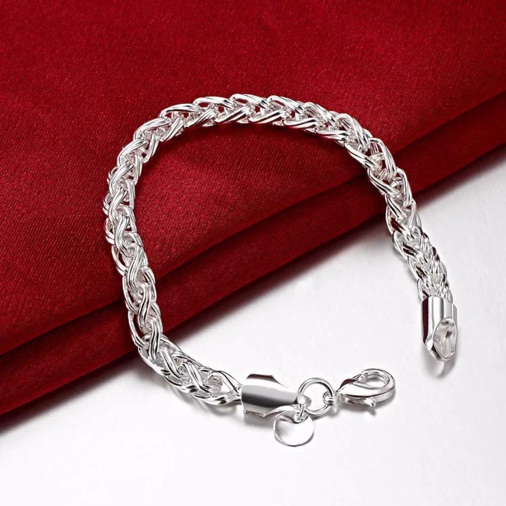 Men's Fine Jewelry 6mm Chains 8'' Bracelet Bangle 925 stamp silver color Twisted Rope Chain Link Bracelets Bileklik Pulseras