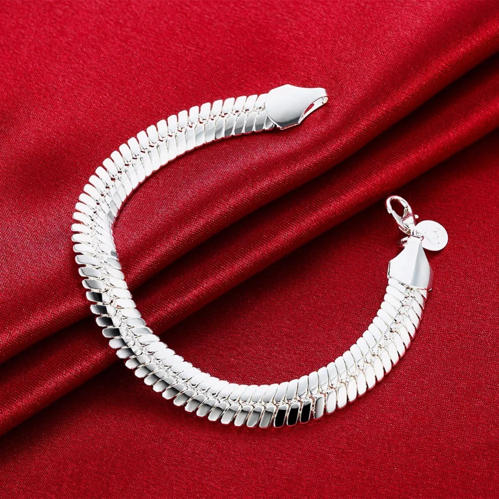 Lekani 10mm Snake Link Chain Bracelet Men Fine Jewelry 925 stamp silver color 21cm Bling Flat Snake Bracelets Bangles Male Gift